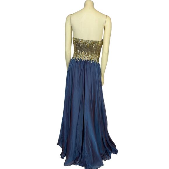 Glow Dress Embellished Bodice Chiffon sweatheart in blue gown size 6 - Picture 2 of 11
